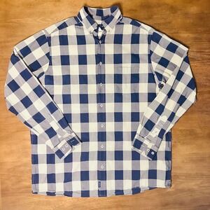 ROWM Mens Large Tall‎ Blue Green Gingham Plaid Long Sleeve Button Down Shirt